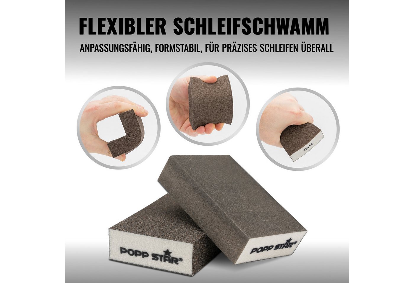 Poppstar Schleifschwamm, 12x Schleifschwamm (Körnungen 2x 60/80/100/120/180/220) – Bild 4 von 5