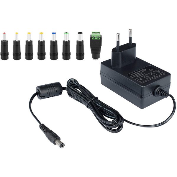 Poppstar Steckernetzteil 12V 2A (2000mA, 5,5/2,5mm) Universal-Netzteil (Strom-Adapter mit 8er Hohlstecker Set, 150cm)