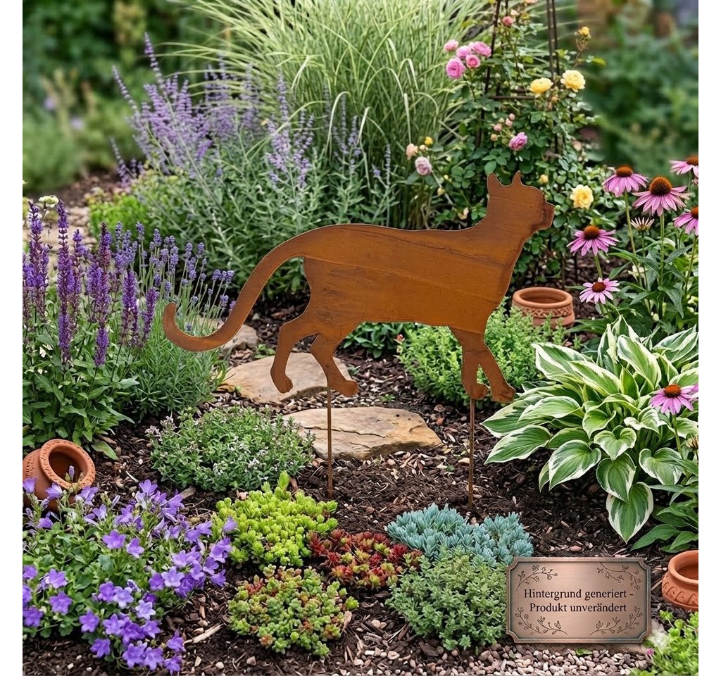 Posiwio Gartenstecker Beetstecker „Schleichende Katze“ rostoptik – Bild 2 von 3