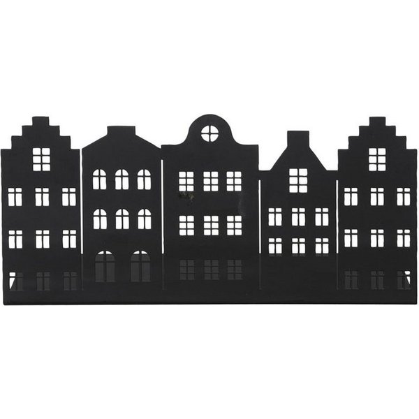 Posiwio Windlicht Häuserleiste TOWN schwarz L25cm Dekoleiste mit Häusern aus Metall Haus