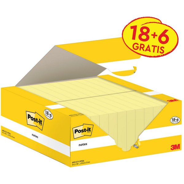 Post-it Notes Haftnotizblock Haftnotiz Notes 653-CY-VP24 38x51mm gelb 24x100 Blatt
