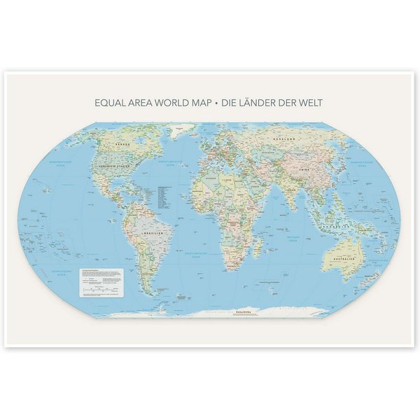 Posterlounge Wandbild Equal Area World Map, Länder der Welt, Equal Earth Projection, erhältlich als Poster, Leinwandbild, Wandsticker oder Acrylglasbild