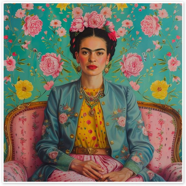 Posterlounge Wandbild Frida Kahlo auf dem Sofa, DejaReve, erhältlich als Poster, Leinwandbild, Wandsticker oder Acrylglasbild
