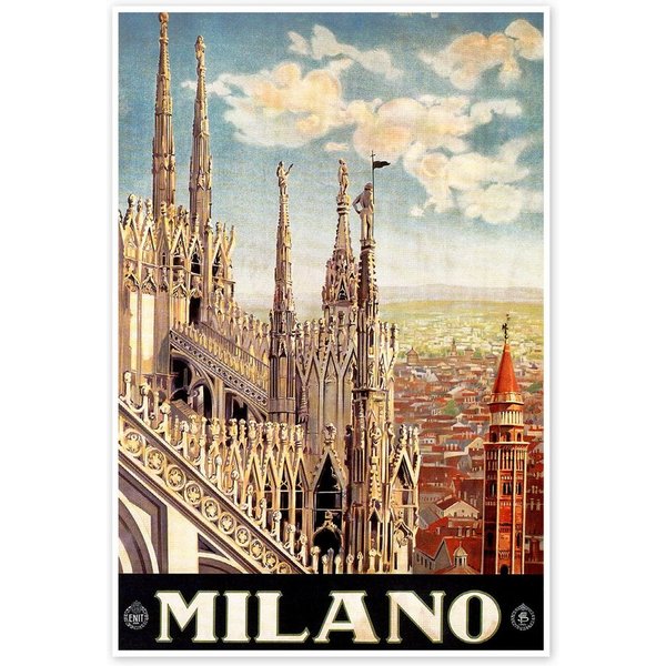 Posterlounge Wandbild Italien - Mailand, Vintage Travel Collection, erhältlich als Poster, Leinwandbild, Wandsticker oder Acrylglasbild