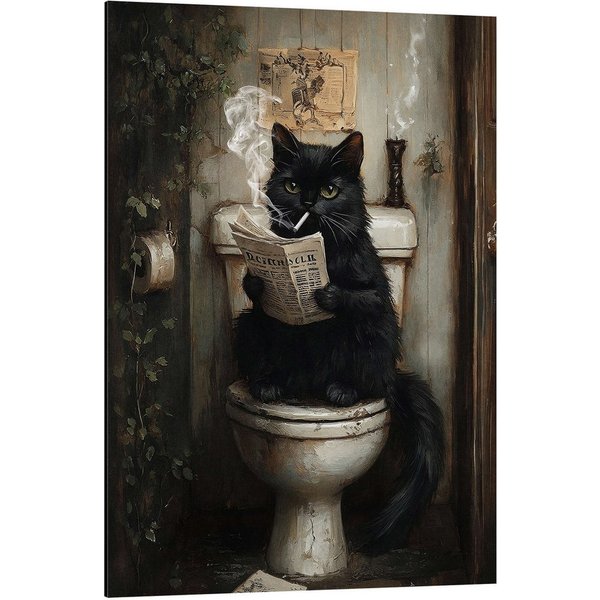 Posterlounge Wandbild Rauchende Katze liest Zeitung auf Toilette, Olga Telnova, erhältlich als Poster, Leinwandbild, Wandsticker oder Acrylglasbild
