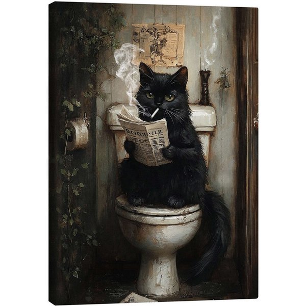 Posterlounge Wandbild Rauchende Katze liest Zeitung auf Toilette, Olga Telnova, erhältlich als Poster, Leinwandbild, Wandsticker oder Acrylglasbild