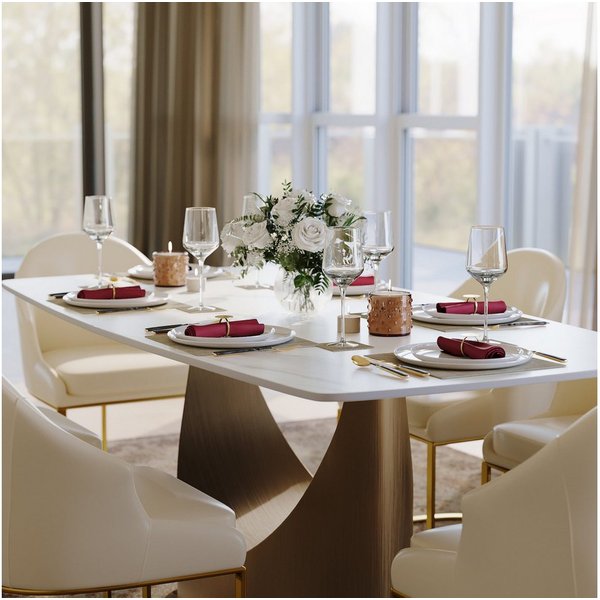 POVISON Esstisch mit U-Form Beine, Esszimmertisch aus Sinterstein, rechteckig (1-St., ohne Stühle), Moderne Esstisch für 6-8 Personen