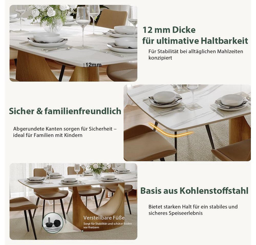 POVISON Esstisch mit U-Form Beine, Esszimmertisch aus Sinterstein, rechteckig (1-St., ohne Stühle), Moderne Esstisch für 6-8 Personen – Bild 3 von 5