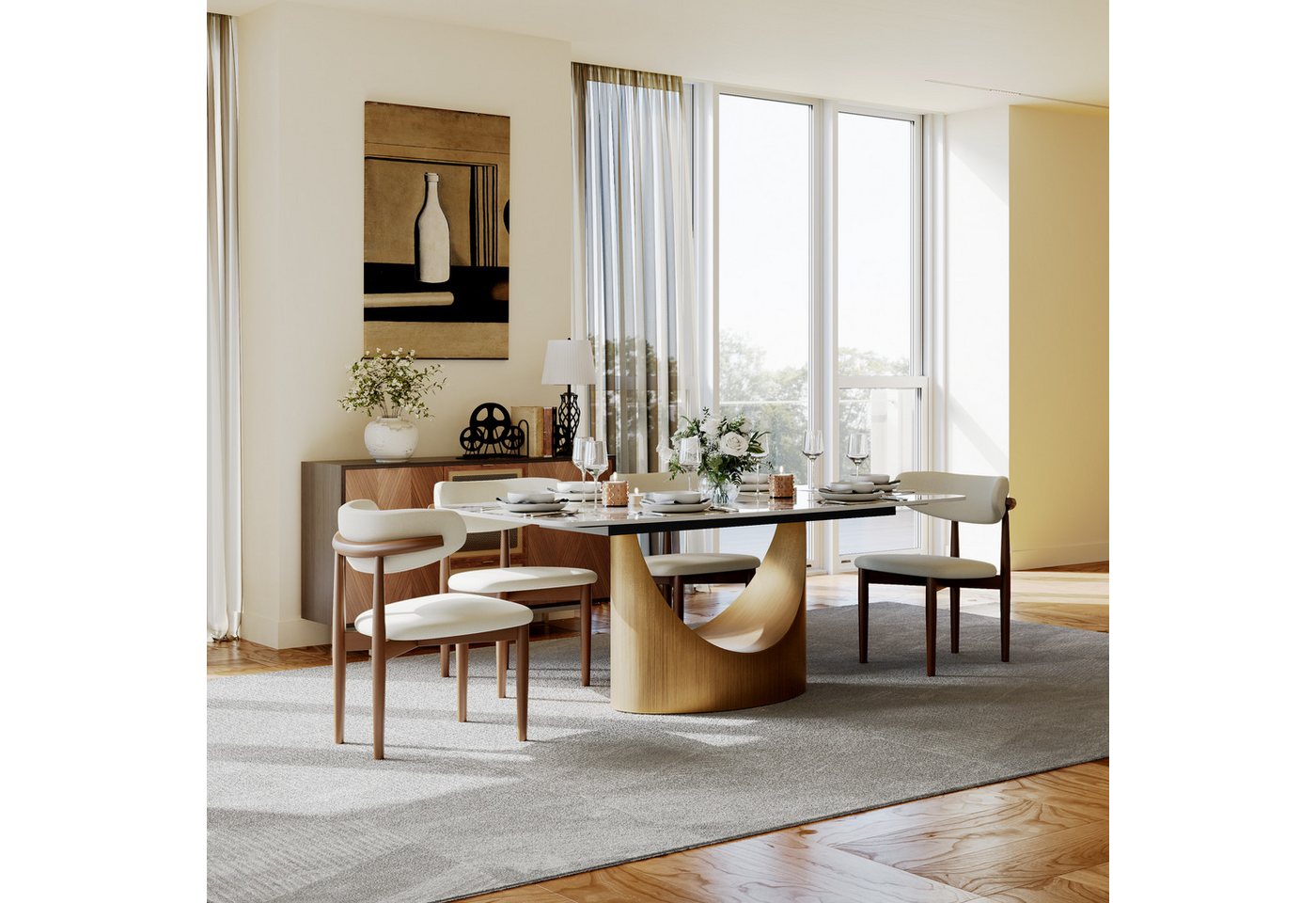 POVISON Esstisch mit U-Form Beine, Esszimmertisch aus Sinterstein, rechteckig (1-St., ohne Stühle), Moderne Esstisch für 6-8 Personen – Bild 4 von 5