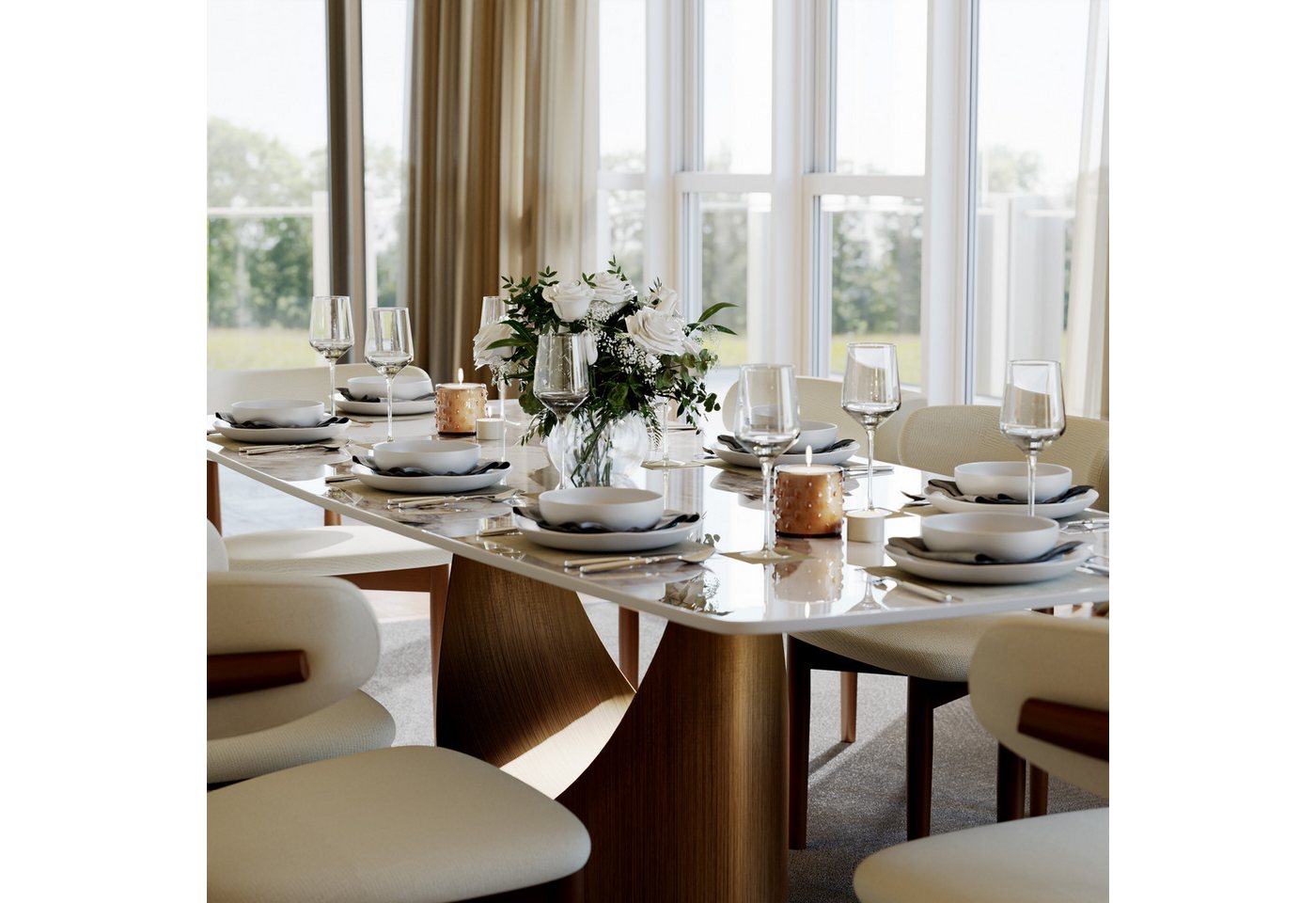 POVISON Esstisch mit U-Form Beine, Esszimmertisch aus Sinterstein, rechteckig (1-St., ohne Stühle), Moderne Esstisch für 6-8 Personen – Bild 5 von 5