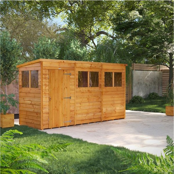 Powersheds Gartenhaus Gartenhaus mit Pultdach und Stülpschalung, Vollholz, BxT: 360x120 cm, (Polyester-verstärkte DachpaPOPe, gehärtetes Glas, hochwertiges Holz