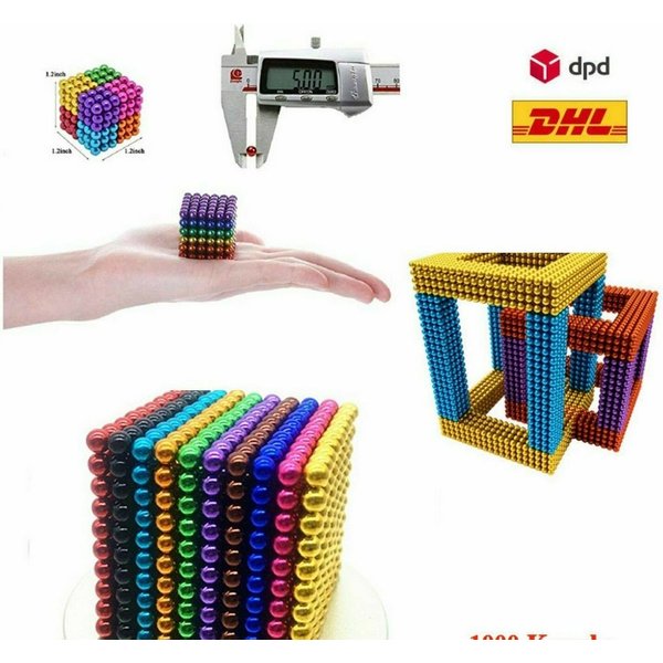 powertechnik-Germany Dekomagnet Magnetkugeln, Kugeln Anti Stress Magnete Bunt 5mm + Metal Box, (2000-St), 5mm Magnetkugeln