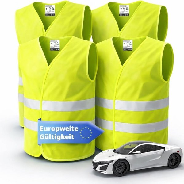 POWR Car Warnweste Reflektierende Warnwesten im 2er- oder 4er-Set, Gelb oder Orange (4er Set, 4-tlg., 4-teilig)
