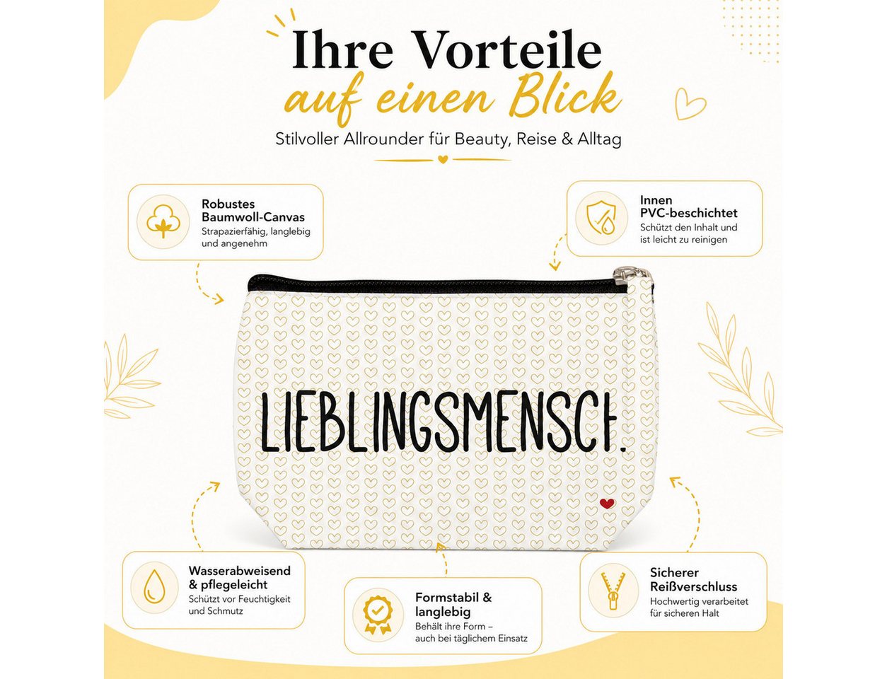 PPD Kosmetiktasche Kosmetiktasche 16 x 9,5 x 5 cm - Lieblingsmensch (1-tlg) – Bild 3 von 5