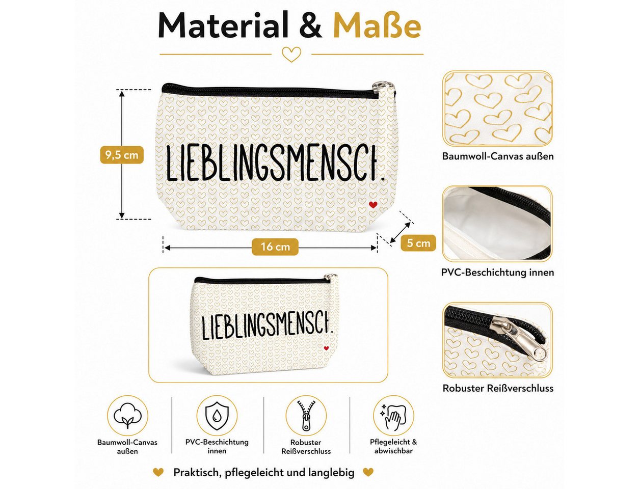PPD Kosmetiktasche Kosmetiktasche 16 x 9,5 x 5 cm - Lieblingsmensch (1-tlg) – Bild 5 von 5