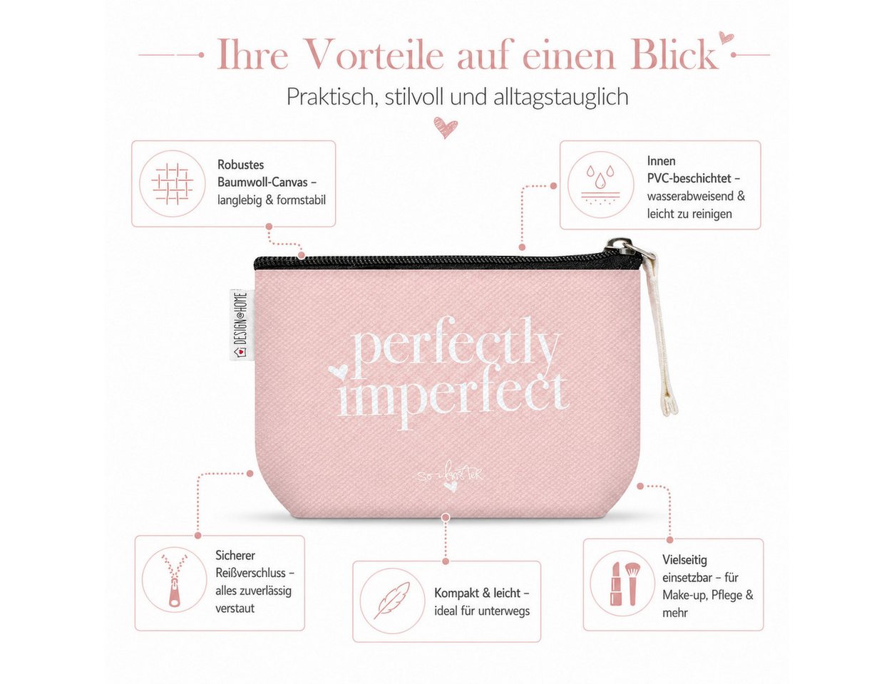 PPD Kosmetiktasche Kosmetiktasche 16 x 9,5 x 5 cm - Perfectly Imperfect (1-tlg) – Bild 3 von 5