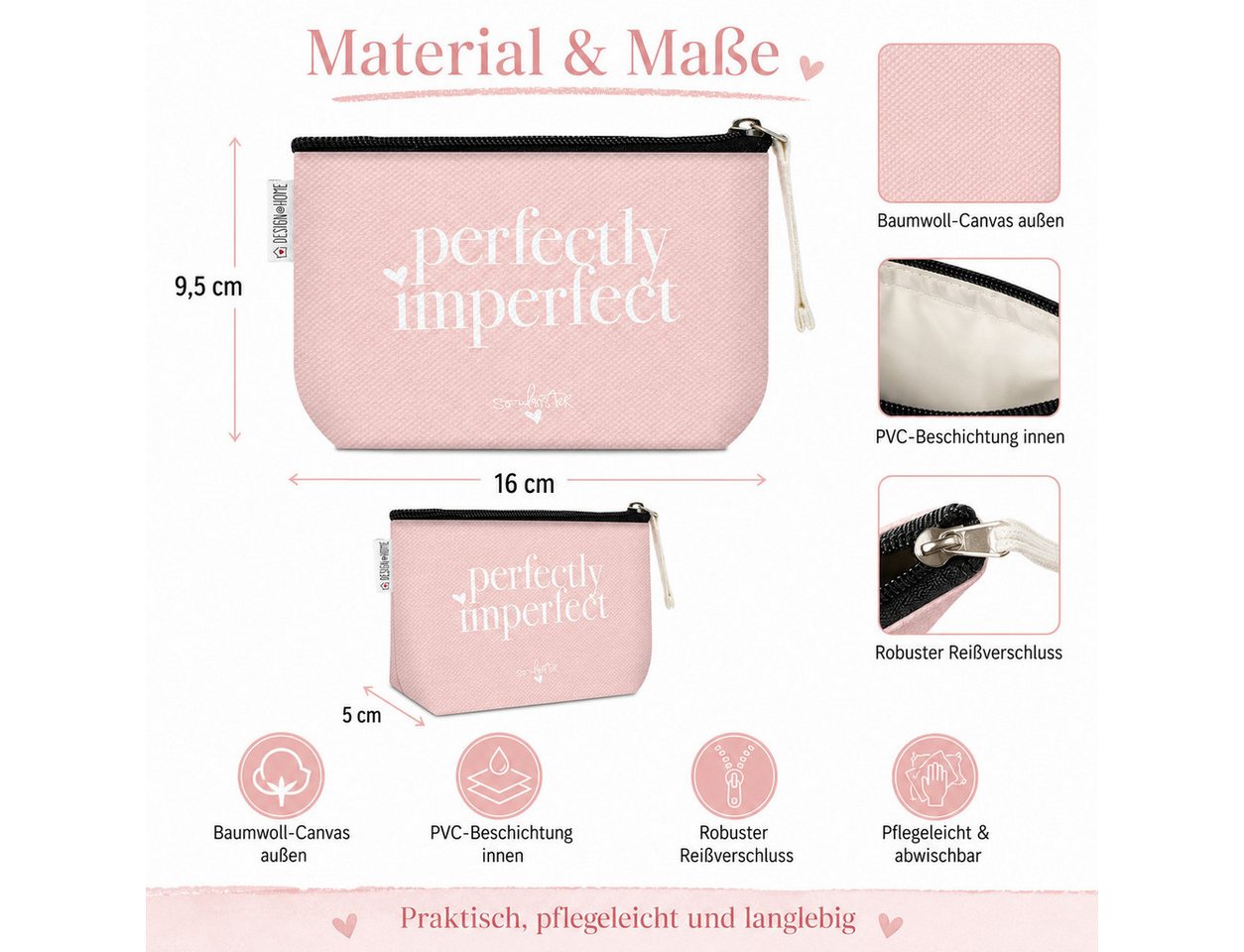 PPD Kosmetiktasche Kosmetiktasche 16 x 9,5 x 5 cm - Perfectly Imperfect (1-tlg) – Bild 5 von 5