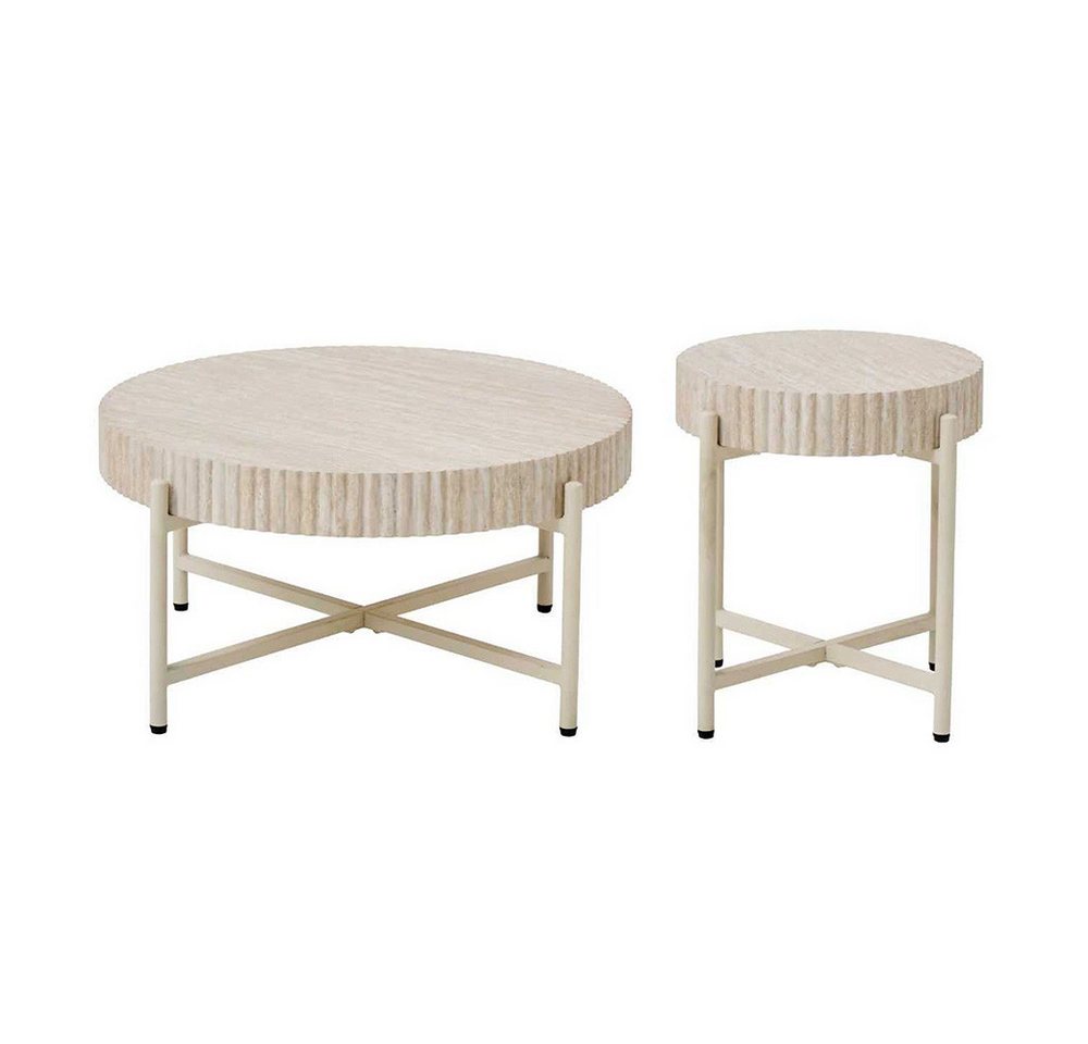 PPkrimnel Couchtisch Beistelltisch 2er-Set, Travertin-Optik, 70x36cm & 40x46cm (2-St), Metallrahmen für Wohnzimmer, Schlafzimmer und Büro – Bild 3 von 5