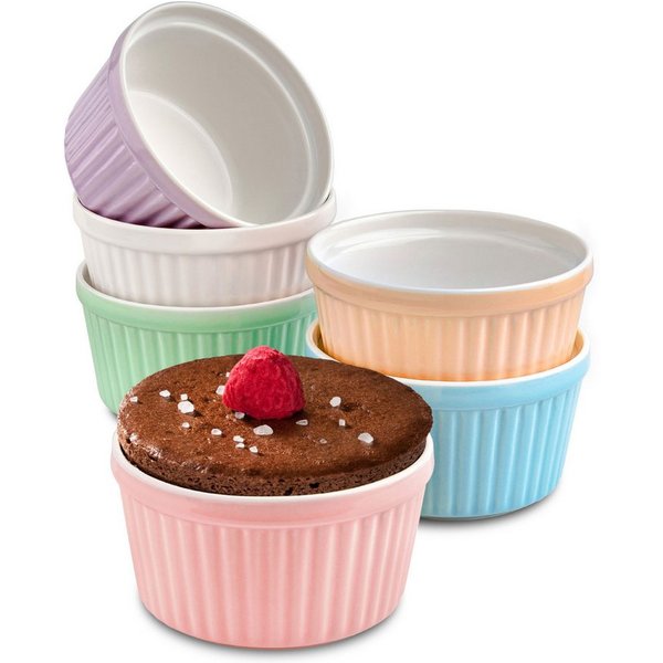 Praknu Auflaufform 6 Souffle Förmchen aus Keramik - Backofenfest - 200 ml - 9 cm, Keramik, (6-St), Kuchenform Rund - Ineinander stapelbare Auflaufförmchen mit A