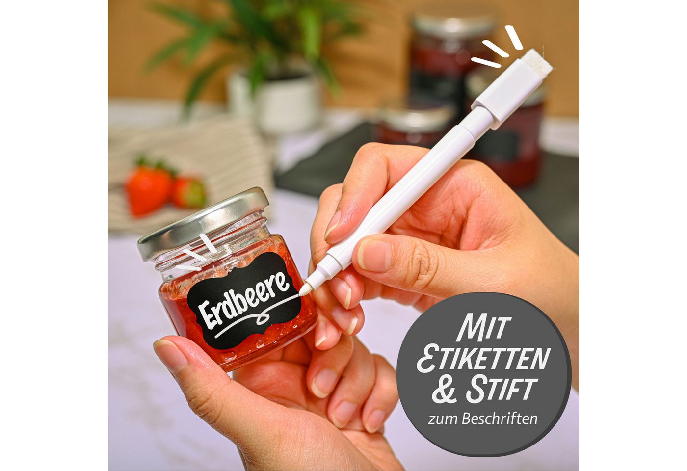Praknu Einmachglas 24 Mini Gläser 50ml mit Deckel, Etiketten - Luftdichte Gläschen zum, Glas, (Set, 25-tlg), Mit Etiketten & Stift - Luftdicht - Spülmaschinenfe – Bild 2 von 5