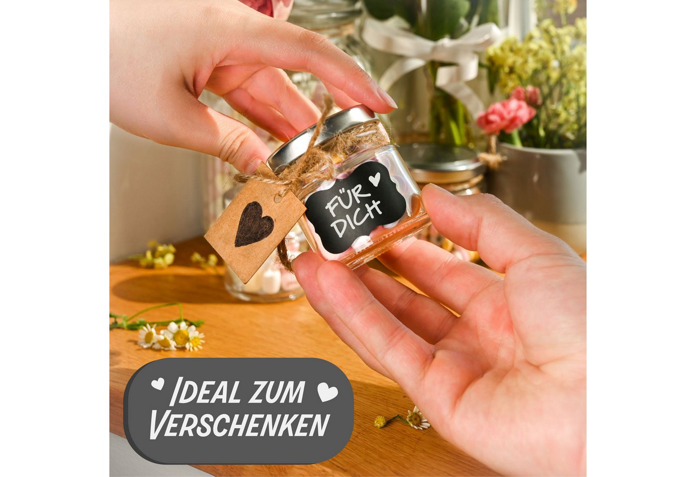 Praknu Einmachglas 24 Mini Gläser 50ml mit Deckel, Etiketten - Luftdichte Gläschen zum, Glas, (Set, 25-tlg), Mit Etiketten & Stift - Luftdicht - Spülmaschinenfe – Bild 4 von 5
