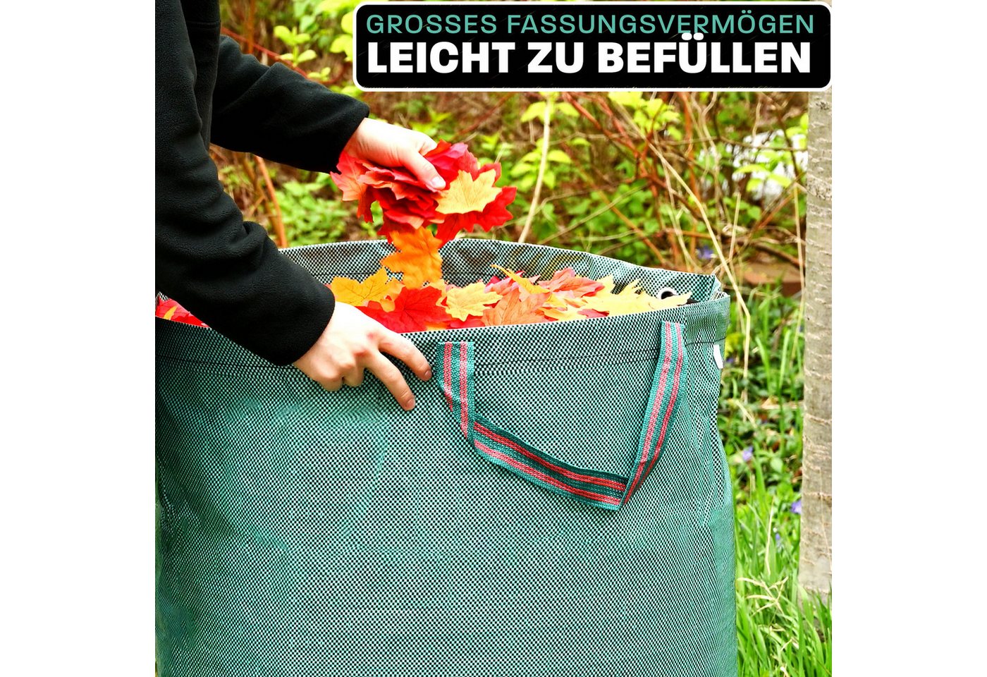 Praknu Gartenbox 3x Gartenabfallsack 300 Liter - Laubsack Mit 4 Reißfesten Griffen (3er Set, 3 St., 3x Gartenabfallsack 300L, 4 Griffe, PP 150g/m), Wasserdicht, – Bild 2 von 5