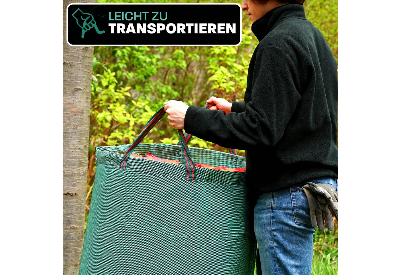 Praknu Gartenbox 3x Gartenabfallsack 300 Liter - Laubsack Mit 4 Reißfesten Griffen (3er Set, 3 St., 3x Gartenabfallsack 300L, 4 Griffe, PP 150g/m), Wasserdicht, – Bild 3 von 5