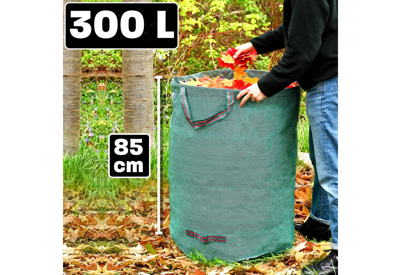 Praknu Gartenbox 3x Gartenabfallsack 300 Liter - Laubsack Mit 4 Reißfesten Griffen (3er Set, 3 St., 3x Gartenabfallsack 300L, 4 Griffe, PP 150g/m), Wasserdicht, – Bild 4 von 5