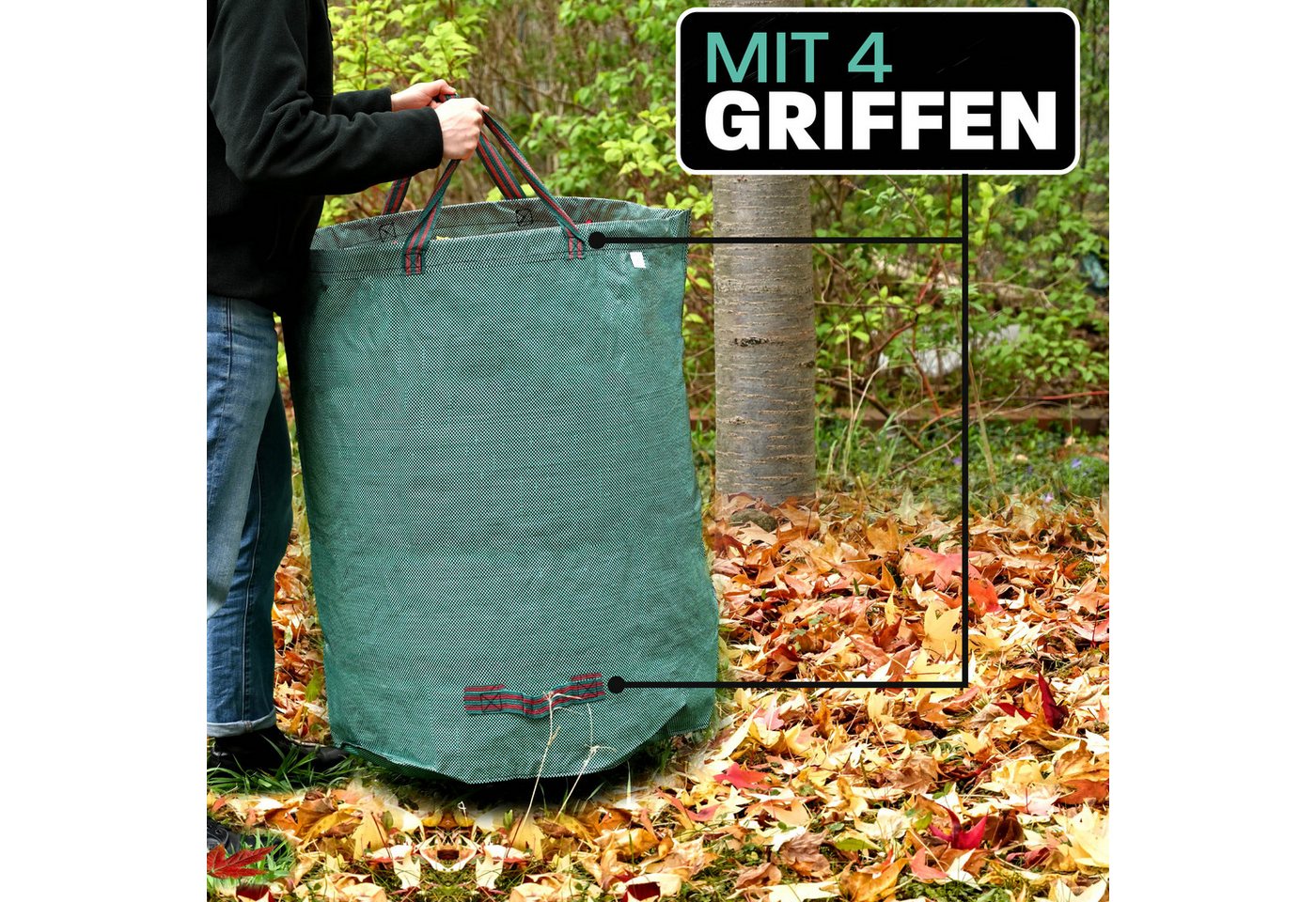 Praknu Gartenbox 3x Gartenabfallsack 300 Liter - Laubsack Mit 4 Reißfesten Griffen (3er Set, 3 St., 3x Gartenabfallsack 300L, 4 Griffe, PP 150g/m), Wasserdicht, – Bild 5 von 5