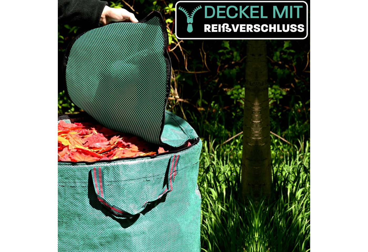 Praknu Gartenbox 3x Gartenabfallsack Stabil 300 Liter - Deckel - Laubsack mit 4 Griffen (3er Set, 3 St., 3x Gartenabfallsack 300L mit Deckel, 4 Griffe, PP 150g/ – Bild 2 von 5