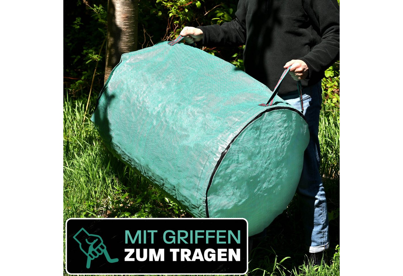 Praknu Gartenbox 3x Gartenabfallsack Stabil 300 Liter - Deckel - Laubsack mit 4 Griffen (3er Set, 3 St., 3x Gartenabfallsack 300L mit Deckel, 4 Griffe, PP 150g/ – Bild 3 von 5