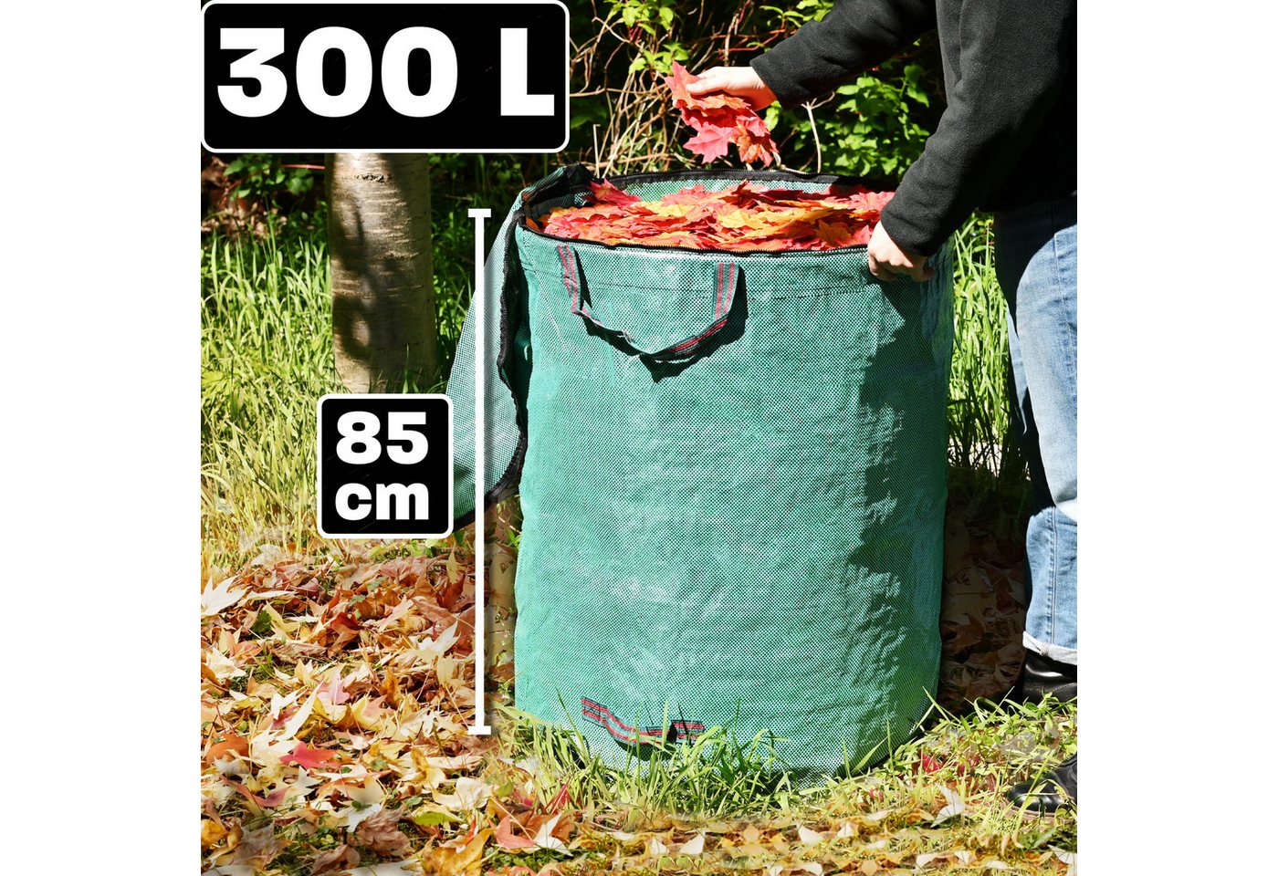 Praknu Gartenbox 3x Gartenabfallsack Stabil 300 Liter - Deckel - Laubsack mit 4 Griffen (3er Set, 3 St., 3x Gartenabfallsack 300L mit Deckel, 4 Griffe, PP 150g/ – Bild 4 von 5