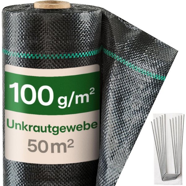 Praknu Gartenvlies Bändchengewebe 100g/m² 50m² - 24 Erdanker UV-Stabil Wasserdurchlässig, (Set, 100g/m² Unkrautvlies 50m² mit 24 Erdankern wasserdurchlässig), r