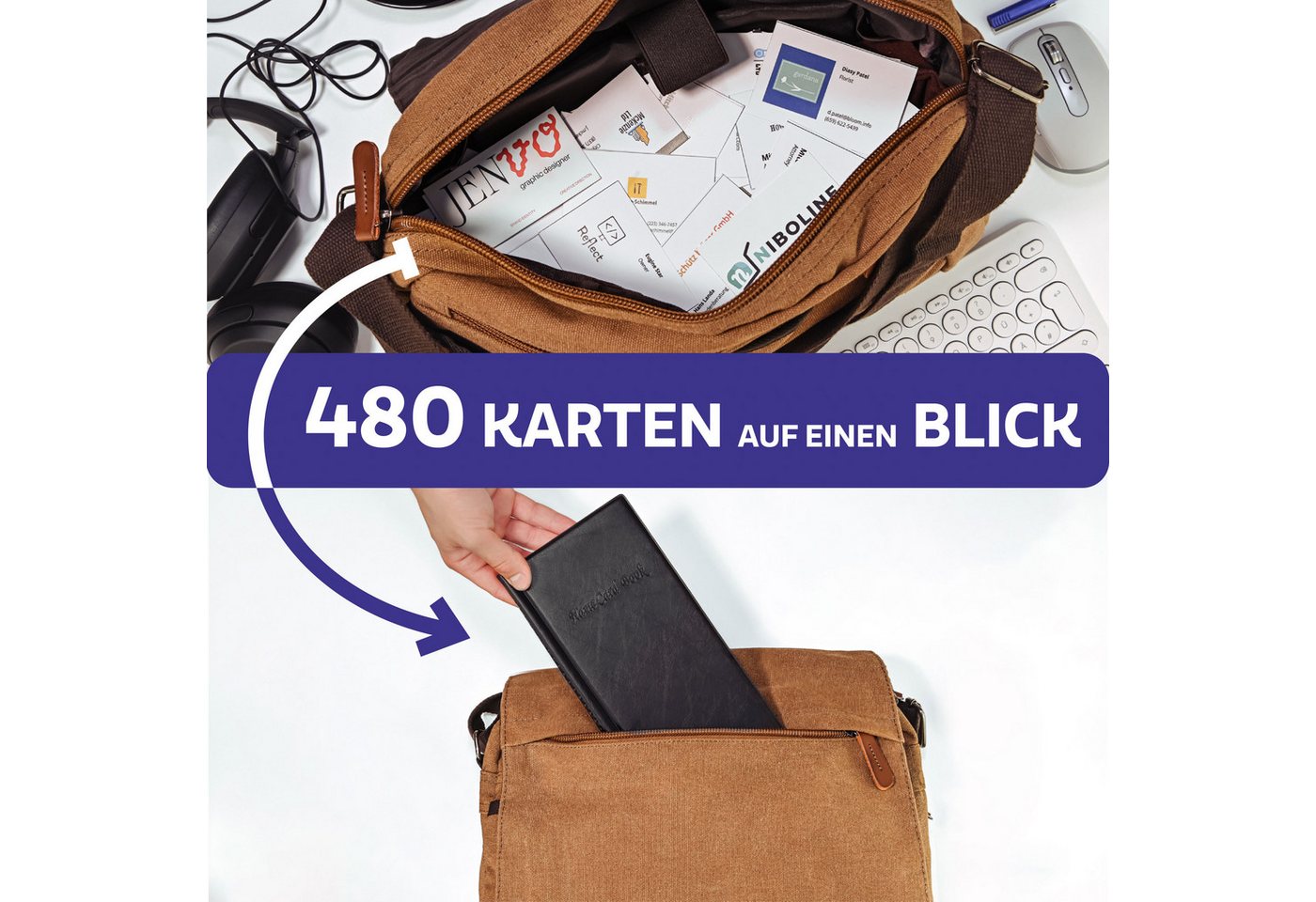Praknu Visitenkarten Visitenkartenmappe 480 Karten, Visitenkarten Aufbewahrung,Platzsparende Kartenübersicht fürs Büro – Bild 2 von 5
