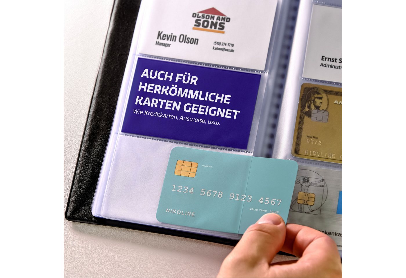Praknu Visitenkarten Visitenkartenmappe 480 Karten, Visitenkarten Aufbewahrung,Platzsparende Kartenübersicht fürs Büro – Bild 4 von 5