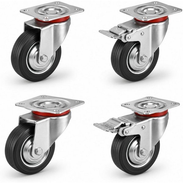 Praktikraft Schwerlastrolle 4 Lenkrollen, davon 2 mit Bremse, Ø 5, 7,5 oder 10 cm, (4er Set)