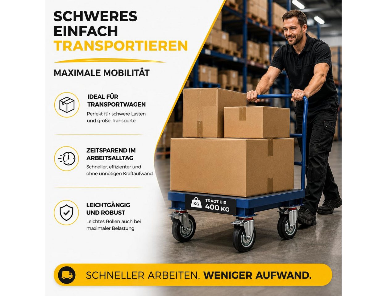 Praktikraft Schwerlastrolle 4 Lenkrollen, davon 2 mit Bremse, Ø 5, 7,5 oder 10 cm, (4er Set) – Bild 3 von 5