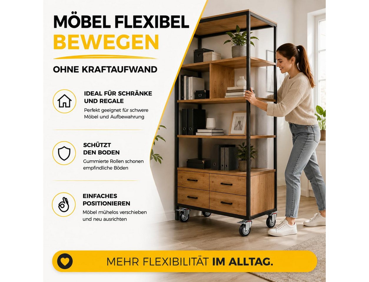 Praktikraft Schwerlastrolle 4 Lenkrollen, davon 2 mit Bremse, Ø 5, 7,5 oder 10 cm, (4er Set) – Bild 4 von 5