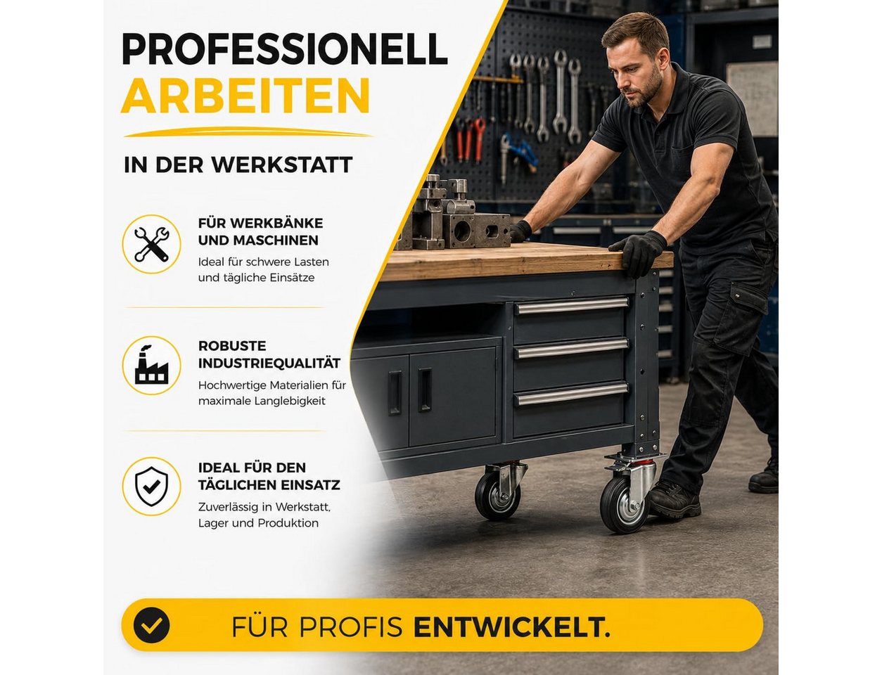 Praktikraft Schwerlastrolle 4 Lenkrollen, davon 2 mit Bremse, Ø 5, 7,5 oder 10 cm, (4er Set) – Bild 5 von 5
