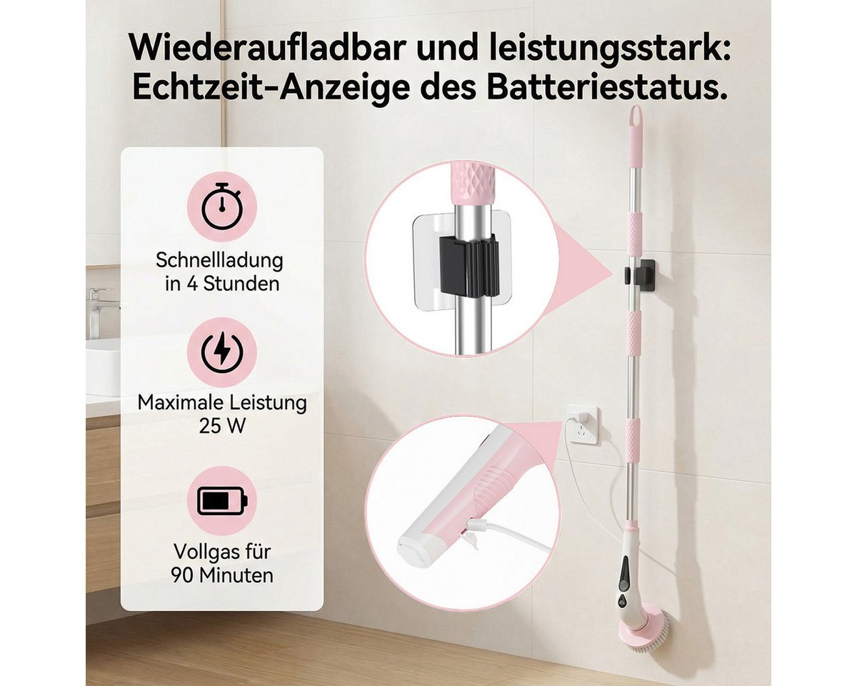 PRASKY Elektro-Oberflächenbürste Elektrische Reinigungsbürste mit 9 austauschbaren Bürstenköpfen, Mehrere abnehmbare Teile badebürste elektrisch, Teppichreinige – Bild 3 von 5