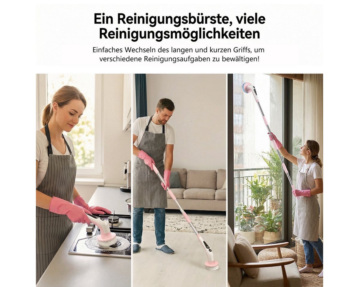 PRASKY Elektro-Oberflächenbürste Elektrische Reinigungsbürste mit 9 austauschbaren Bürstenköpfen, Mehrere abnehmbare Teile badebürste elektrisch, Teppichreinige – Bild 4 von 5
