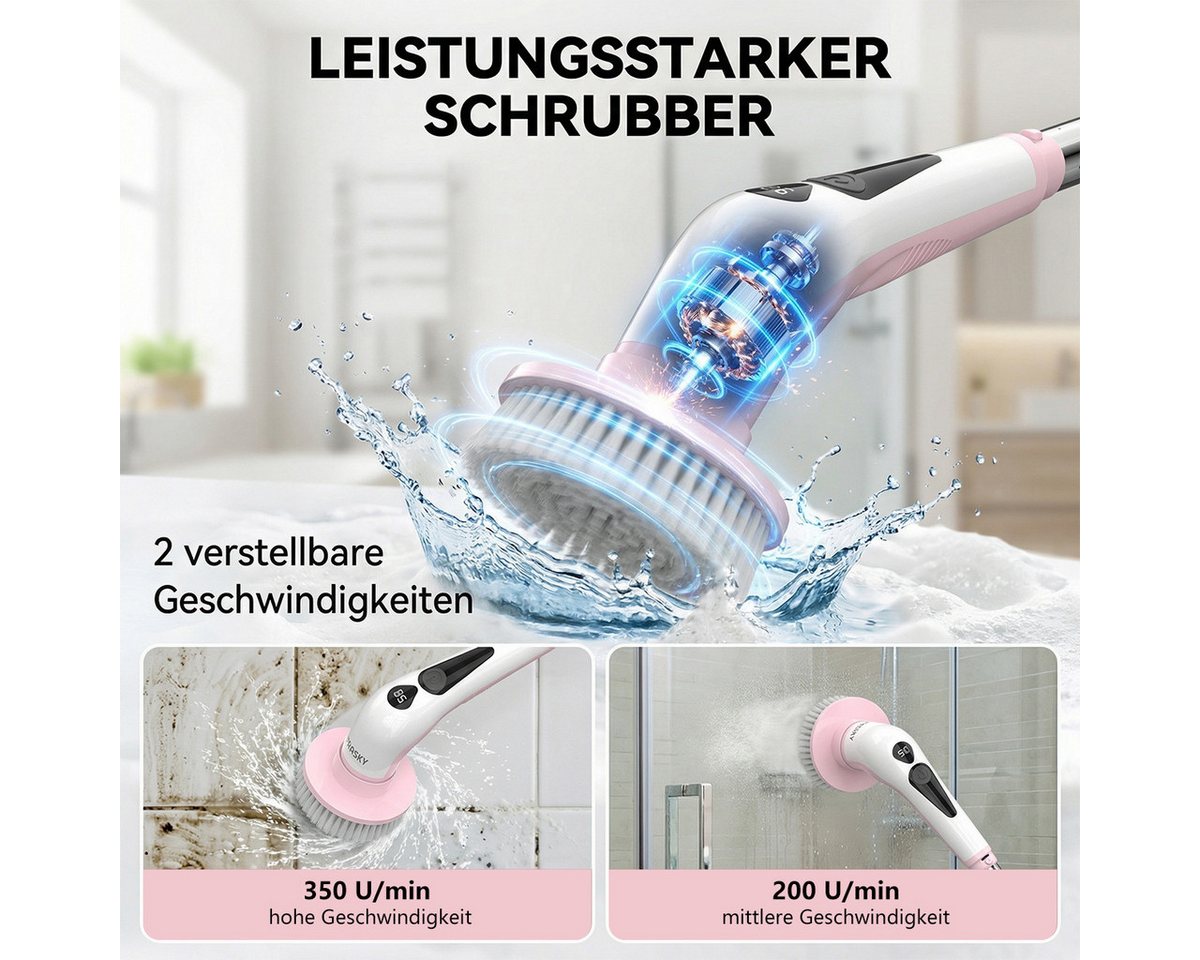 PRASKY Elektro-Oberflächenbürste Elektrische Reinigungsbürste mit 9 austauschbaren Bürstenköpfen, Mehrere abnehmbare Teile badebürste elektrisch, Teppichreinige – Bild 5 von 5