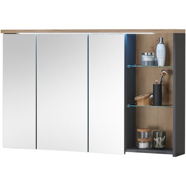 PREISBRECHER Badezimmerspiegelschrank Memphis Grau / Artisan Eiche Dekor - 110x70x20 (BxHxT)