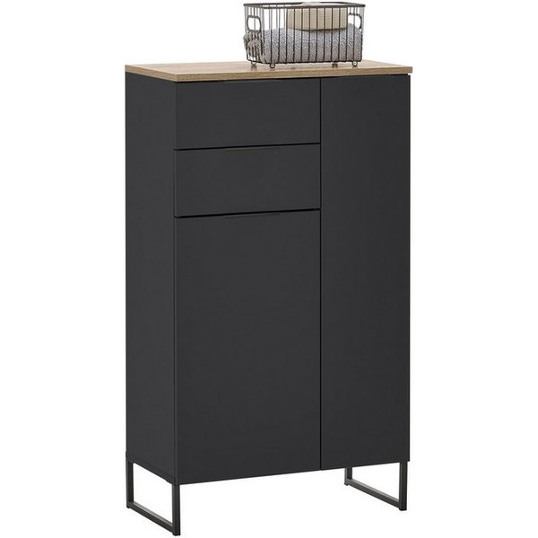 PREISBRECHER Badkommode Denver, 2 Türen/Schübe, schwarz / eiche Dekor - 60x106x32 (BxHxT)