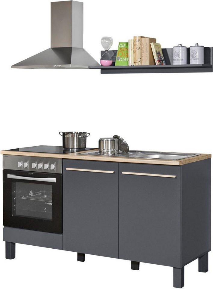 PREISBRECHER Küchenzeile Benedicto, in anthrazit / sonoma, Holzwerkstoff - 160x60cm (BxT) – Bild 2 von 5