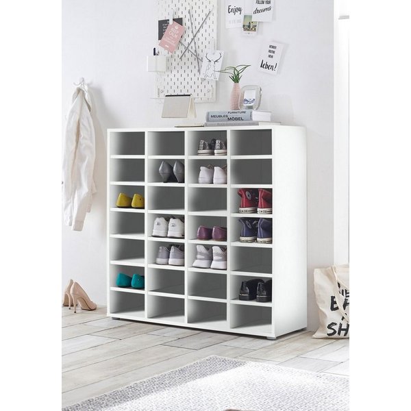 PREISBRECHER Schuhregal Boots 1, in Weiß matt mit 24 Einlegeböden. Abmessungen (BxHxT) 92x98x33 cm