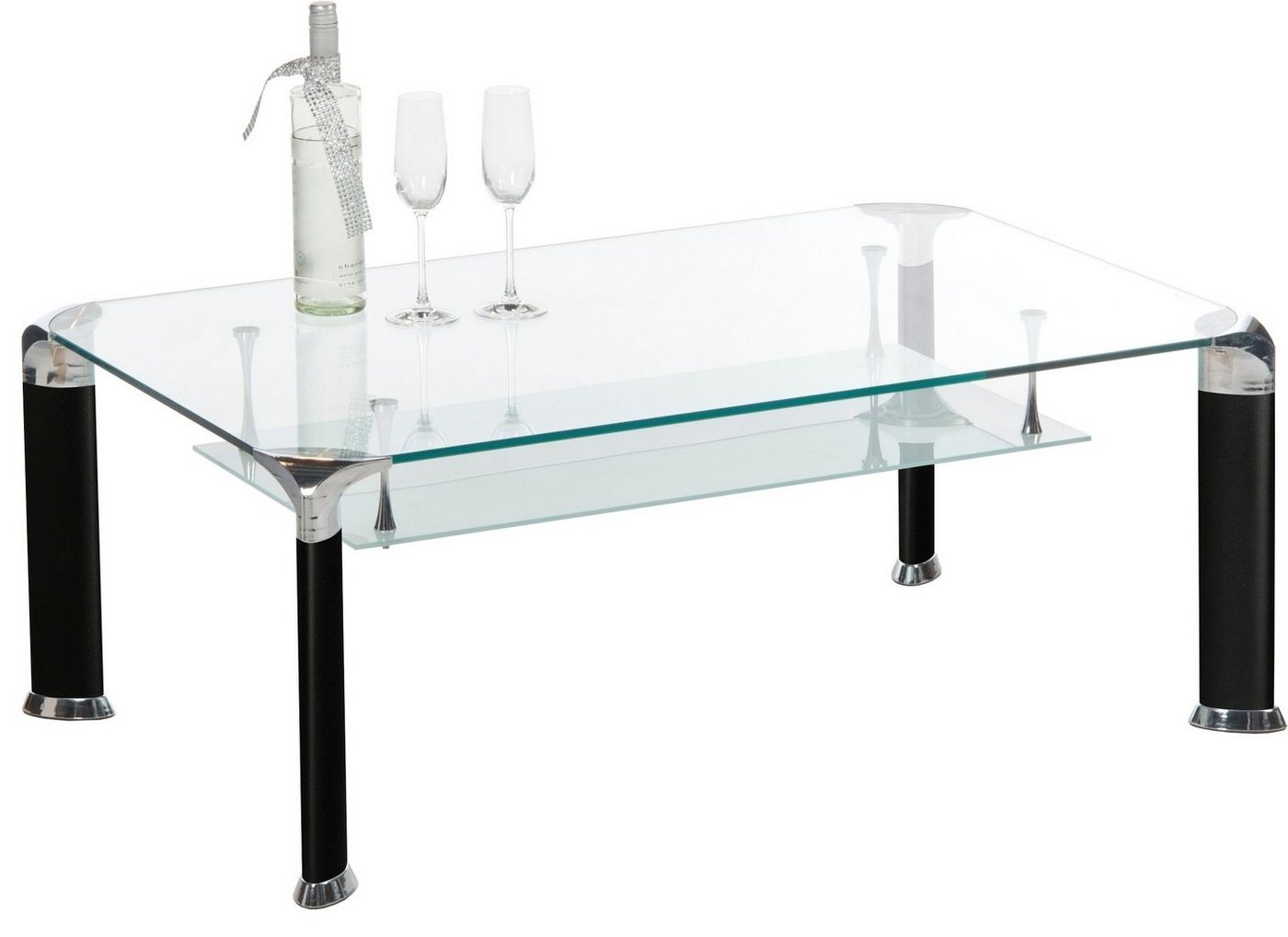 PREISBRECHER Wohnzimmertisch Alberto, in Glas/schwarz, Glas/Metall - 100x42x60cm (BxHxT) – Bild 2 von 5