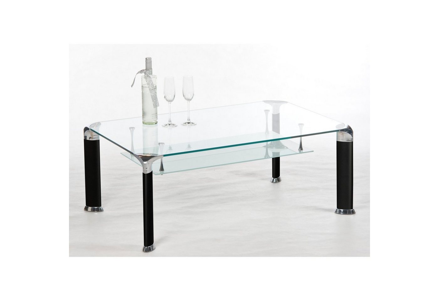 PREISBRECHER Wohnzimmertisch Alberto, in Glas/schwarz, Glas/Metall - 100x42x60cm (BxHxT) – Bild 3 von 5