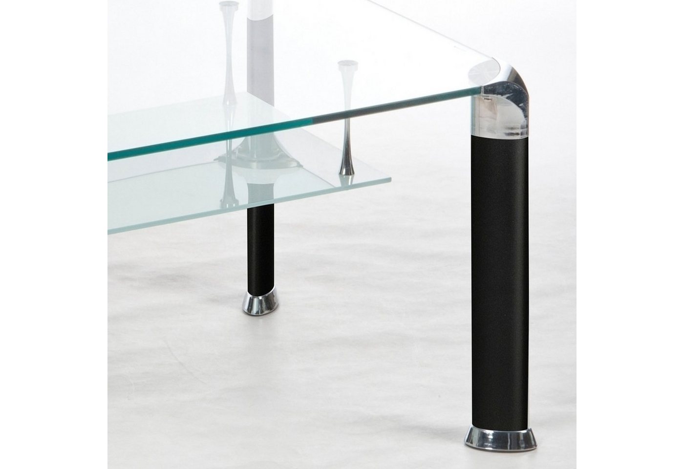 PREISBRECHER Wohnzimmertisch Alberto, in Glas/schwarz, Glas/Metall - 100x42x60cm (BxHxT) – Bild 4 von 5