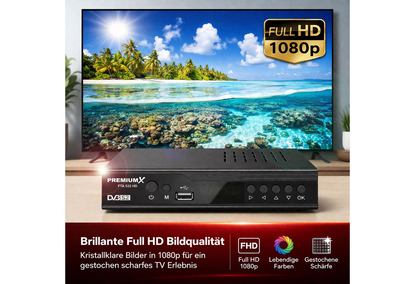 PremiumX FTA 522 HD Satelliten-Receiver DVB-S2 Unicable HDMI SCART USB Player SAT-Receiver – Bild 2 von 5